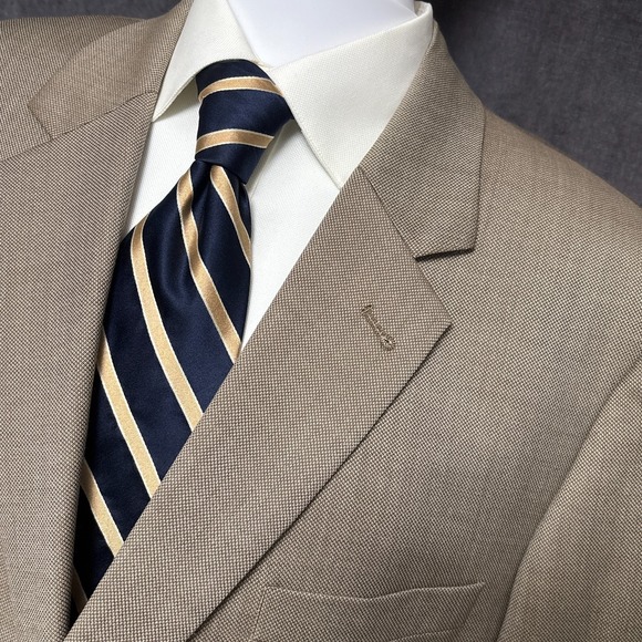 Jos A Bank Sport Coat 48L Tan Wool Birdseye Blazer Jacket Signature Classic